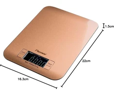 Bestron Skaitmeninės virtuvinės svarstyklės su dideliu Lcd ekranu, 4 svėrimo vienetai: kg, gramai, uncijos ir svarai, maksimali apkrova 5kg, didelis tikslumas iki +/- 1 g, su baterija, spalva: vario