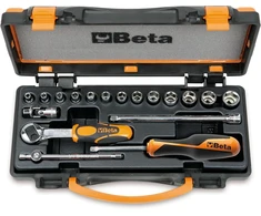 Beta 900/c13-5 šešiakampių galvučių rinkinys, atsuktuvų komplektas, dirbtuvių įrankiai (13 šešiakampių galvučių, 5 valdymo įrankiai, chromuotas įrankis), juoda/oranžinė