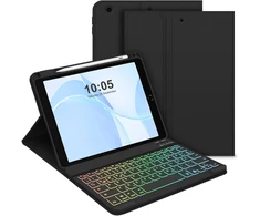 Bettdow klaviatūros dėklas, skirtas ipad 9th gen 2021/8-os kartos 2020/7th gen 2019, vokiškas qwertz išdėstymas, magnetinė nuimama apšviesta klaviatūra, dėklas su rašiklio laikikliu, skirtas ipad 10.2 colių 2019-2021, juodas