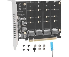 Bewinner M.2 Nvme Ssd į Pcie X16 adapteris, 4 portų Ssd masyvo kortelė, didelės spartos 4x32gbps Soft Raid kortelė su individualiu Led ekranu
