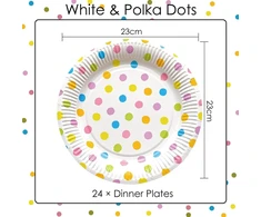 Bfb popierinių lėkščių rinkinys, 24 vnt., 23 cm, popierinės lėkštės, vakarėlių lėkštės, įvairiaspalviai taškeliai vaikų gimtadienio stalo dekoravimui