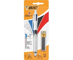 Bic 4 spalvų ištraukiamas tušinukas, 4 spalvos (3 + 1 hb), 3 tušinuko šerdelės ir 1 grafito pieštukas viename rašiklyje, dėžutė