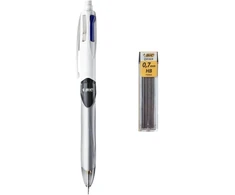 Bic 4 spalvų ištraukiamas tušinukas, 4 spalvos (3 + 1 hb), 3 tušinuko šerdelės ir 1 grafito pieštukas viename rašiklyje, dėžutė