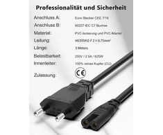 Bicmice 3m maitinimo laidas, kištuko tipas C euro kištukas į C7 lizdą, euro maitinimo laidas, smulkios buitinės technikos laidas, euro 8 Tv, Blu-ray, buitiniai prietaisai, maitinimo šaltiniai - juodas