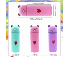 Bigbuy Kids 2 in 1 minkštas silikoninis pieštukų dėklas-stovas su meškiuku, mielas kawaii meškiuko formos pieštukų dėklas-puodelis, mielas pieštukų dėklas-stovas moksleivėms, žalias, pieštukų dėklas