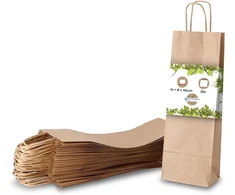 Biozoyg 25 x butelių maišeliai 14 x 8 x 40 cm natūralūs - vyno maišelis dovanų maišelis buteliams - kraft popieriniai maišeliai vynui dovanoms