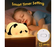 Birnetek® vaikiška naktinė lemputė, panda lemputė, pritemdoma, miela panda led lemputė prie lovos, įkraunama su laikmačiu, miego lemputė vaikams, silikoninė naktinė lemputė vaikų kambariui