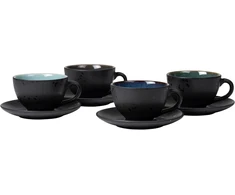 Bitz 4 stoneware kavos puodelių su lėkštute rinkinys 24cl mėlyna žalia šviesiai mėlyna pilka