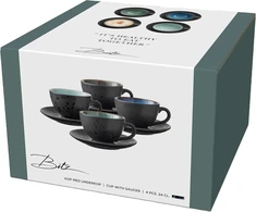 Bitz 4 stoneware kavos puodelių su lėkštute rinkinys 24cl mėlyna žalia šviesiai mėlyna pilka