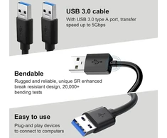 Bivofu 2 x didelės spartos Usb 3.0 kabelis, 0,5 m Usb A į Usb A kabelis greitam 5 Gbps duomenų perdavimui - suderinamas su spausdintuvais, nešiojamaisiais kompiuteriais, standžiaisiais diskais, kameromis