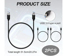 Bivofu 2 x didelės spartos Usb 3.0 kabelis, 0,5 m Usb A į Usb A kabelis greitam 5 Gbps duomenų perdavimui - suderinamas su spausdintuvais, nešiojamaisiais kompiuteriais, standžiaisiais diskais, kameromis