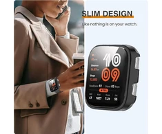 Blueshaweu apsauginis dėklas, suderinamas su amazfit bip 6 išmaniuoju laikrodžiu 46 mm, kietas pc dėklas su stiklo ekrano apsauga, suderinamas su amazfit bip 6 (juodas + juodas)
