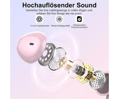 Bluetooth ausinės į ausis, belaidės bluetooth 5.3, itin lengvos ausinės su hd mikrofonu, išskirtinės kokybės muzikos transliacija iki 30 valandų, led ekranas, ip7 atsparumas vandeniui, persikų rožinė