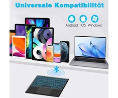 Bluetooth klaviatūra su jutikliniu kilimėliu, belaidė bluetooth klaviatūra planšetiniam kompiuteriui ipad, suderinama su android/ios/windows, qwertz vokiškas išdėstymas, belaidė klaviatūra su 7 spalvomis, apšviesta usb-c