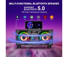 Kompiuterio kolonėlės Bluetooth kolonėlė 60 W (80 W piko galia) nešiojama muzikos dėžutė su žemų dažnių garsiakalbiu, Fm radijas, spalvingos Led lemputės, Eq, 30 metrų veikimo nuotolis, Bluetooth 5.0 belaidė stereo kolonėlė namams, vakarėliams, stovyklavimui