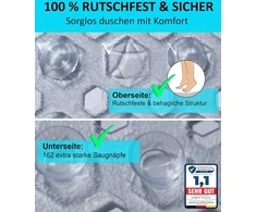 Blumbach® neslystantis dušo kilimėlis 53 x 53 cm - 100% be Bpa - su 2 kabliukais pakabinimui - neslystantis kilimėlis dušui ir voniai, dušo kilimėlis, atsparus pelėsiui ir skalbiamas skalbimo mašinoje