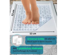 Blumbach® neslystantis dušo kilimėlis 53 x 53 cm - 100% be Bpa - su 2 kabliukais pakabinimui - neslystantis kilimėlis dušui ir voniai, dušo kilimėlis, atsparus pelėsiui ir skalbiamas skalbimo mašinoje