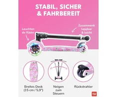 Boldcube Triratis paspirtukas su Pu Led ratais - nuo maždaug 5 metų - 4 lygių reguliuojamas aukštis - sulankstomas - saugus aukščiausios kokybės vaikiškas paspirtukas - Tüv patikrintas