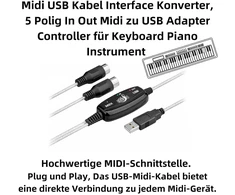 Bolwins B60s Midi kabelis Usb sąsajos keitiklis - 5 kontaktų 2m skirtas muzikos klaviatūrai, kompiuteriui ir nešiojamam kompiuteriui - instrumentinis kabelis muzikos studijai