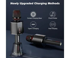 Bonaok Karaoke mikrofonas suaugusiems, nešiojama belaidė Bluetooth karaoke mikrofono sistema vakarėliams automobilyje, namuose, lauke, karaoke įranga kompiuteriui/visiems išmaniesiems telefonams G50, juodas