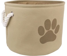 Bone dry dii mažas apvalus žaislų ir priedų laikymo konteineris naminiams gyvūnams, 12"(dia) x9(h), sulankstomas organizatorius namų dekorui, žaislams, antklodėms, pavadėliams ir maistui - taupe su ruda letena