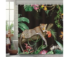 Bonhause dušo užuolaida leopardas juodi tropiniai palmės lapai džiunglių dušo užuolaidos 180 x 180 cm atspari pelėsiui vandeniui poliesterio audinio skalbiama vonios užuolaida voniai su 12 kabliukų