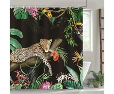 Bonhause dušo užuolaida leopardas juodi tropiniai palmės lapai džiunglių dušo užuolaidos 180 x 180 cm atspari pelėsiui vandeniui poliesterio audinio skalbiama vonios užuolaida voniai su 12 kabliukų