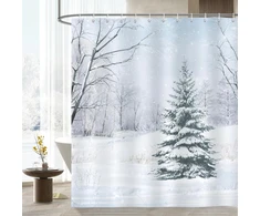 Bonhause dušo užuolaida žiemos miško pušų medis sniego peizažas kalėdinės dušo užuolaidos 180 x 180 cm atsparios pelėsiui vandeniui atsparus poliesterio audinys skalbiama vonios užuolaida voniai su 12 kabliukų