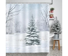Bonhause dušo užuolaida žiemos miško pušų medis sniego peizažas kalėdinės dušo užuolaidos 180 x 180 cm atsparios pelėsiui vandeniui atsparus poliesterio audinys skalbiama vonios užuolaida voniai su 12 kabliukų