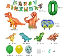 Borsgye dinozaurų balionų rinkinys berniukams, didelis dinozaurų balionas, gimtadienio dekoracijos vaikams, lateksiniai balionai, foliniai balionai, didelis skaičius 6, gimtadienio balionas su gimtadienio baneriu