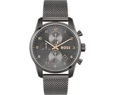 Laikrodis Boss Vyriškas Chronografas 44mm Pilkas Ciferblatas Nerūdijančio Plieno Tinklelio Apyrankė