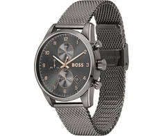 Laikrodis Boss Vyriškas Chronografas 44mm Pilkas Ciferblatas Nerūdijančio Plieno Tinklelio Apyrankė