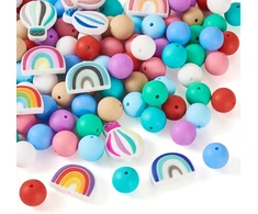Boutigem 101 vnt. vaivorykštės spalvų silikoninės karoliukai, karšto oro baliono formos, 15 mm minkšti guminiai karoliukai, apvalūs birūs karoliukai papuošalų gamybai, rašiklių dekoravimui