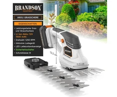 Brandson žolės žirklės su akumuliatoriumi - akumuliatorinis krūmų ir gyvatvorių trimeris - elektrinis vejos kraštų pjoviklis - keičiami priedai - 12 Mah akumuliatorius ir įkroviklis įtraukti