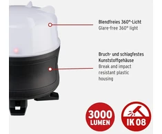 Brennenstuhl mobilus 360° led prožektorius / led statybinis prožektorius, darbo lemputė su ličio jonų baterija ir powerbank funkcija, maks. apšvietimo trukmė 12 valandų, led statybinė lemputė, skirta naudoti lauke, ip54
