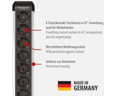 Brennenstuhl Premium Protect-line maitinimo juosta su 8 lizdais ir apsauga nuo viršįtampių 60 000 A (daugialypis lizdas su jungikliu ir 3 m kabeliu, pagaminta Vokietijoje) sidabrinė/juoda