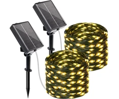 Btfarm 2 vnt. saulės energija įkraunamų lauko girliandų su laikmačiu, 10 m 100 Led lauko girliandų, atsparios oro sąlygoms, 8 režimai, Ip65 atsparios vandeniui saulės energija įkraunamos lauko girliandos sodui, tvorai, medžiui, kiemui, balkonui