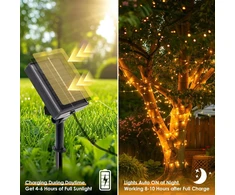 Btfarm 2 vnt. saulės energija įkraunamų lauko girliandų su laikmačiu, 10 m 100 Led lauko girliandų, atsparios oro sąlygoms, 8 režimai, Ip65 atsparios vandeniui saulės energija įkraunamos lauko girliandos sodui, tvorai, medžiui, kiemui, balkonui