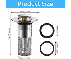 Bubuny kriauklės kamštis, kanalizacijos kamštis su sieteliu 34–40 mm kanalizacijai, universalus pop-up kanalizacijos sietelis, kriauklė vonios kambariui, virtuvei, praustuvui