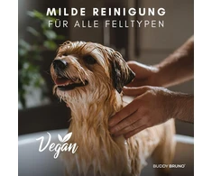 Buddy Bruno® Šampūnas jautriems šunims | Su vitaminais + natūrali priežiūra su šaltalankių ekstraktu | Veganiškas | Atstato odą ir kailį | Apsaugo nuo kvapų ir niežulio, dermatologiškai patikrintas | 250 ml