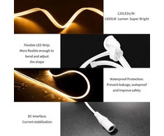 Bunacet led juosta, šiltai balta, 8 m, 24 v, neoninė led juosta, pritemdoma, 3000 k, atspari vandeniui, 960 led, lanksti silikoninė led juosta su nuotolinio valdymo pulteliu ir maitinimo šaltiniu, skirta naudoti patalpose ir lauke