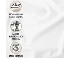 Burrito Blanco patalynės komplektas iš medvilnės mišinio vienai lovai, 150 cm pločio (+ galimi dydžiai), 3 dalių (antklodės užvalkalas, pagalvės užvalkalas ir paklodė su guma), natūrali balta 241 (150 x 190/200 cm)