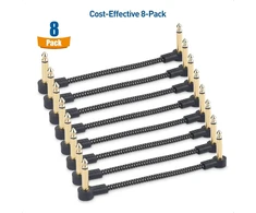 Cable Matters 8 vnt. 15 cm ilgio pintų gitaros jungiamųjų laidų rinkinys (gitaros lizdo jungiamasis laidas, gitaros jungiamasis laidas, 15 cm) su paauksuotais jungikliais, juodos spalvos