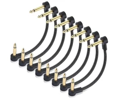 Cable Matters 8 vnt. 15 cm ilgio pintų gitaros jungiamųjų laidų rinkinys (gitaros lizdo jungiamasis laidas, gitaros jungiamasis laidas, 15 cm) su paauksuotais jungikliais, juodos spalvos