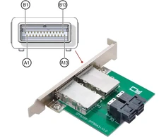 Cablecc dviejų prievadų mini sas sff-8088 į vidinį sas hd sff-8643 pcba moterišką adapterį su žemo profilio laikikliu