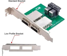 Cablecc dviejų prievadų mini sas sff-8088 į vidinį sas hd sff-8643 pcba moterišką adapterį su žemo profilio laikikliu