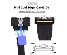 Cablecc mini cool edge io mcio kampu pci-e 5.0 pci-e slimline sas 8i 74 kontaktų jungtis į 74 kontaktų mcio jungtį, 35 cm