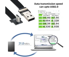 Cablecc stačiakampis usb 2.0 type a male į usb c type c male plokščias fpc kabelis fpv, diskams ir telefonams, 20cm