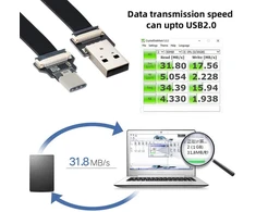 Cablecc usb 2.0 type a male į usb-c type c male plokščias fpc kabelis fpv, diskams ir telefonams 100cm