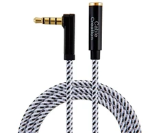 Cablecreation 3.5mm Trrs aux audio kabelis, 3m, jungtis iš tėviškos į moterišką, stereo audio kabelio adapteris, 90 laipsnių kampu, 4 laidų (suderinamas su mikrofonu), juodas ir baltas